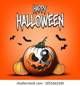 Happy Halloween. Template billiard design. Billiard balls in the form of a pumpkins on an isolated background. Pattern for banner, poster, greeting card, flyer, party invitation. Vector illustration