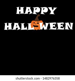 Happy halloween template black background. Happy halloween greeting card with pumpkin. Holidays cartoon character vector.