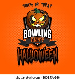 Happy Halloween. Template bowling design. Logo bowling ball in the form of a pumpkin on an isolated background. Pattern for banner, poster, greeting card, flyer, party invitation. Vector illustration