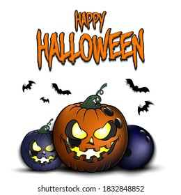 Happy Halloween. Template bowling design. Bowling balls in the form of a pumpkins on an isolated background. Pattern for banner, poster, greeting card, flyer, party invitation. Vector illustration