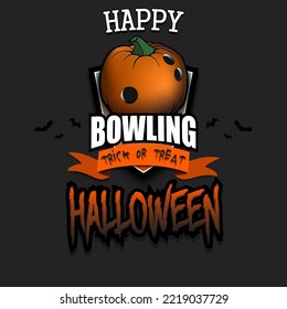 Happy Halloween. Template bowling design. Logo bowling ball in the form of a pumpkin. Pattern for banner, poster, greeting card, invitation. Vector illustration on an isolated background