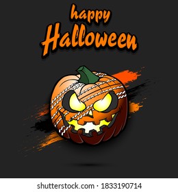 Happy Halloween. Template cricket design. Cricket ball in the form of a pumpkin on an isolated background. Pattern for banner, poster, greeting card, flyer, party invitation. Vector illustration