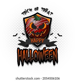 Happy Halloween. Template cricket design. Logo cricket ball in the form of a pumpkin on an isolated background. Pattern for banner, poster, greeting card, invitation. Vector illustration