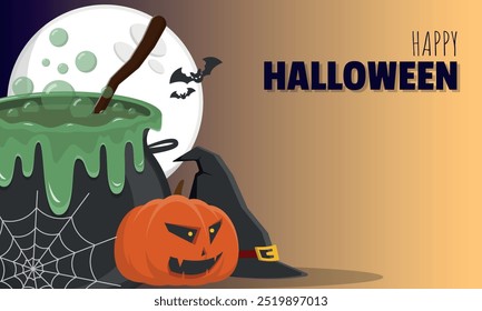 Happy Halloween Template with Halloween elements and copy space area