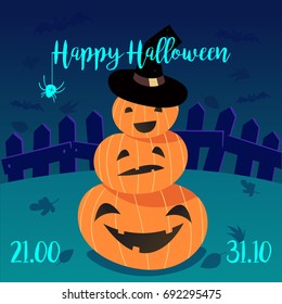 Happy Halloween template, flyer or postcard with lettering and date. Vector illustration