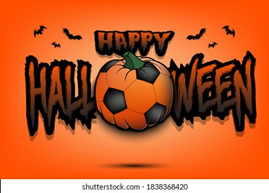 Happy Halloween. Template football design. Soccer ball in the form of a pumpkin on an isolated background. Pattern for banner, poster, greeting card, flyer, party invitation. Vector illustration