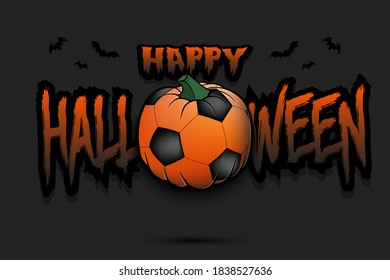 Happy Halloween. Template football design. Soccer ball in the form of a pumpkin on an isolated background. Pattern for banner, poster, greeting card, flyer, party invitation. Vector illustration