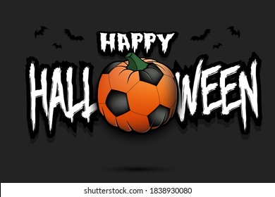 Happy Halloween. Template football design. Soccer ball in the form of a pumpkin on an isolated background. Pattern for banner, poster, greeting card, flyer, party invitation. Vector illustration