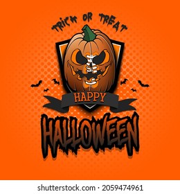 Happy Halloween. Template football design. Logo football ball in the form of a pumpkin on an isolated background. Pattern for banner, poster, greeting card, invitation. Vector illustration