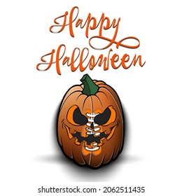 Happy Halloween. Template football design. Football ball in the form of a pumpkin on an isolated background. Pattern for banner, poster, greeting card, flyer, party invitation. Vector illustration