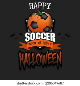 Happy Halloween. Template football design. Logo soccer ball in the form of a pumpkin. Pattern for banner, poster, greeting card, invitation. Vector illustration on an isolated background