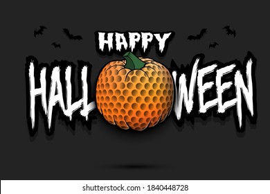 Happy Halloween. Template golf design. Golf ball in the form of a pumpkin on an isolated background. Pattern for banner, poster, greeting card, flyer, party invitation. Vector illustration