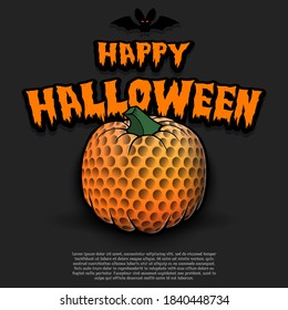 Happy Halloween. Template golf design. Golf ball in the form of a pumpkin on an isolated background. Pattern for banner, poster, greeting card, flyer, party invitation. Vector illustration