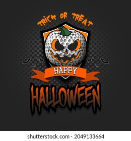 Happy Halloween. Template golf design. Logo golf ball in the form of a pumpkin on an isolated background. Pattern for banner, poster, greeting card, invitation. Vector illustration