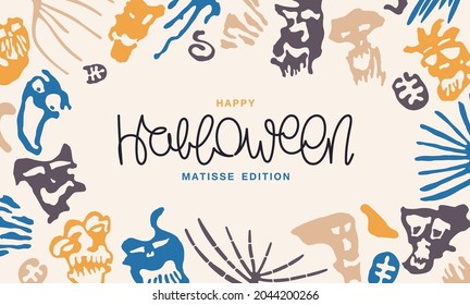 Happy Halloween. Template for a holiday postcard. Abstract minimalistic graphics in Matisse style. Trendy aesthetic art. Vector illustration