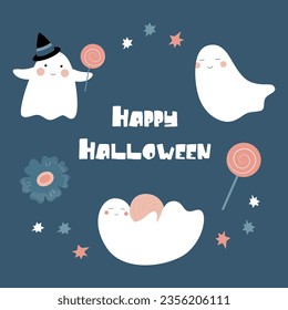 Happy halloween. Template for postcard, print, banner, poster, logo. Vector illustration in flat modern style.