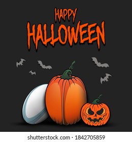 Happy Halloween. Template rugby design. Rugby balls in the form of a pumpkins on an isolated background. Pattern for banner, poster, greeting card, flyer, party invitation. Vector illustration