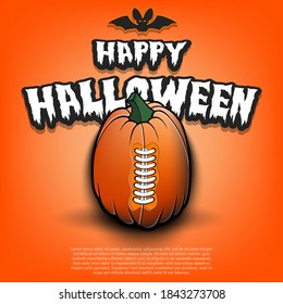 Happy Halloween. Template rugby design. Football ball in the form of a pumpkin on an isolated background. Pattern for banner, poster, greeting card, flyer, party invitation. Vector illustration