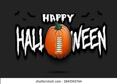 Happy Halloween. Template rugby design. Football ball in the form of a pumpkin on an isolated background. Pattern for banner, poster, greeting card, flyer, party invitation. Vector illustration