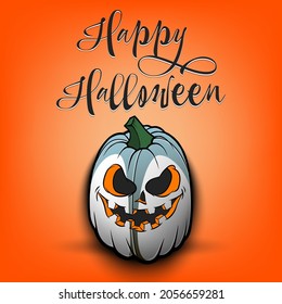 Happy Halloween. Template rugby design. Rugby ball in the form of a pumpkin on an isolated background. Pattern for banner, poster, greeting card, flyer, party invitation. Vector illustration