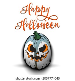Happy Halloween. Template rugby design. Rugby ball in the form of a pumpkin on an isolated background. Pattern for banner, poster, greeting card, flyer, party invitation. Vector illustration