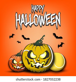 Happy Halloween. Template tennis design. Tennis balls in the form of a pumpkins on an isolated background. Pattern for banner, poster, greeting card, flyer, party invitation. Vector illustration
