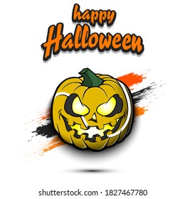 Happy Halloween. Template tennis design. Tennis ball in the form of a pumpkin on an isolated background. Pattern for banner, poster, greeting card, flyer, party invitation. Vector illustration