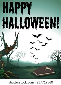 A happy halloween template with a tomb