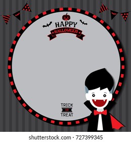 Happy Halloween template with vampire boy witch on black background.