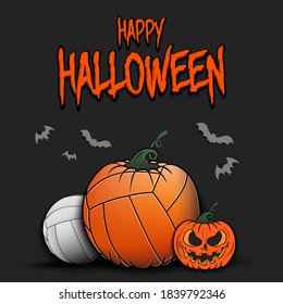 Happy Halloween. Template volleyball design. Volleyball balls in the form of a pumpkins on an isolated background. Pattern for banner, poster, greeting card, party invitation. Vector illustration