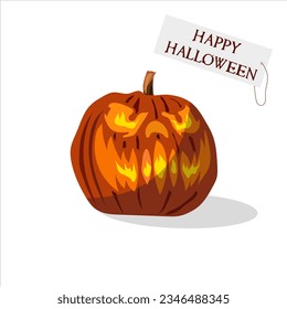 Happy Halloween. Terrible pumpkin heads with different faces. Fiery eyes.