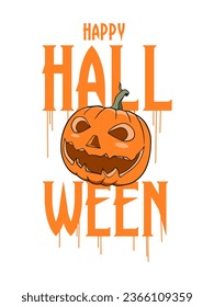Happy Halloween text art with pumpkin