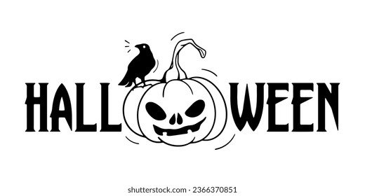 Happy Halloween text art with pumpkin and crow