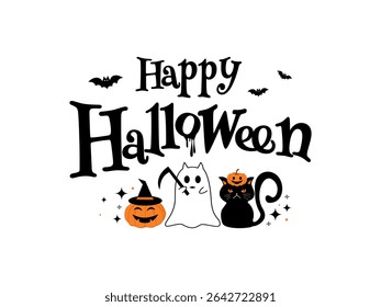 Happy Halloween Text Banner or background concept. Vector Illustration. Flat design style.