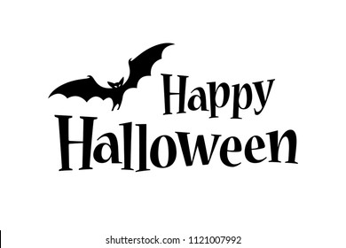 Fröhliches Halloween-Textbanner mit Fledermaus. Vektorschrift