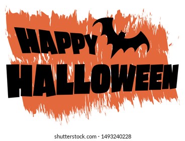Happy Halloween text banner with bat, Holiday calligraphy poster, greeting card, party invitation, Vector illustration.