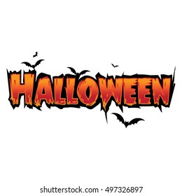 Happy Halloween Text Banner with bat silhouette