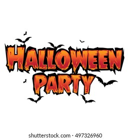 Happy Halloween Text Banner with bat silhouette, Vector elements for your poster, invitation and greeting card