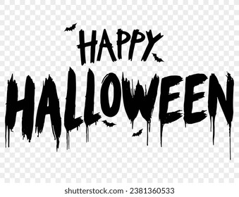 Happy Halloween text banner with bats flying on png or transparent background vector illustration.