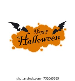 Happy Halloween text banner with bats. Vector illustration. 