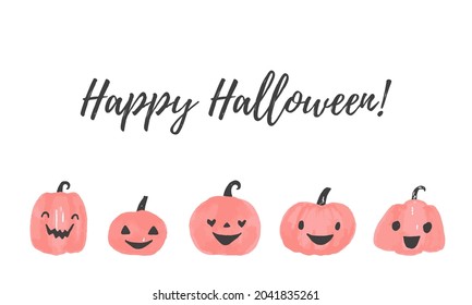 Happy Halloween Text Banner With Cute Pumpkins. Halloween Vector Logo Isolated.