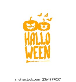 Happy Halloween text banner design template with scary halloween pumpkin isolated on white background. Halloween party lettering logo, label, sticker, poster and banner design 