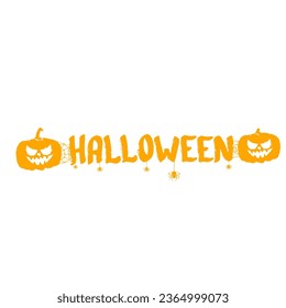 Happy Halloween text banner design template with scary halloween pumpkin isolated on white background. Halloween party lettering logo, label, sticker, poster and banner design 