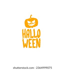 Happy Halloween text banner design template with scary halloween pumpkin isolated on white background. Halloween party lettering logo, label, sticker, poster and banner design 