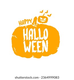 Happy Halloween text banner design template with scary halloween pumpkin isolated on white background. Halloween party lettering logo, label, sticker, poster and banner design 