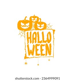 Happy Halloween text banner design template with scary halloween pumpkin isolated on white background. Halloween party lettering logo, label, sticker, poster and banner design 