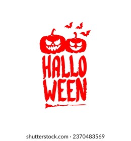 Happy Halloween text banner design template with scary halloween pumpkin isolated on white background. Red Halloween party lettering logo, label, sticker, poster and banner design