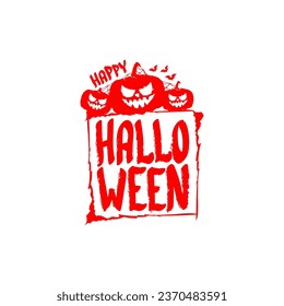 Happy Halloween text banner design template with scary halloween pumpkin isolated on white background. Red Halloween party lettering logo, label, sticker, poster and banner design