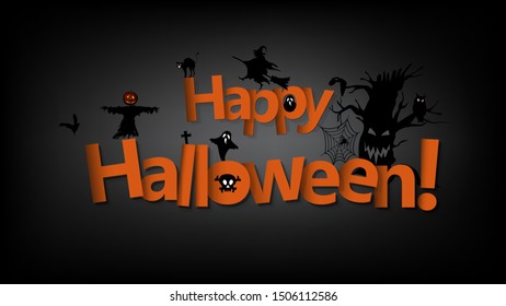 Happy Halloween text banner greeting card. Vector