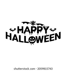 Happy Halloween text banner with hand drawn lettering, bats isolated on white background. Vector illustration for poster, greeting card, party invitation